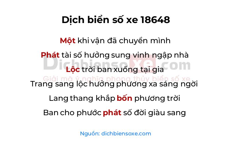Dịch thơ biển số 18648