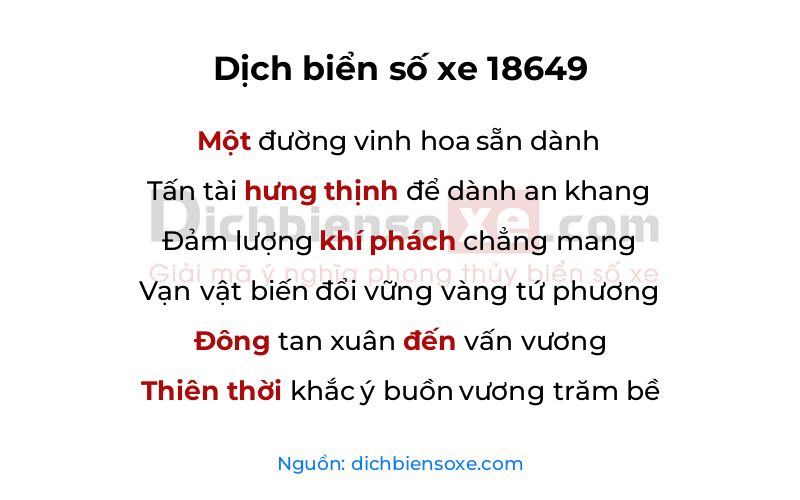 Dịch thơ biển số 18649