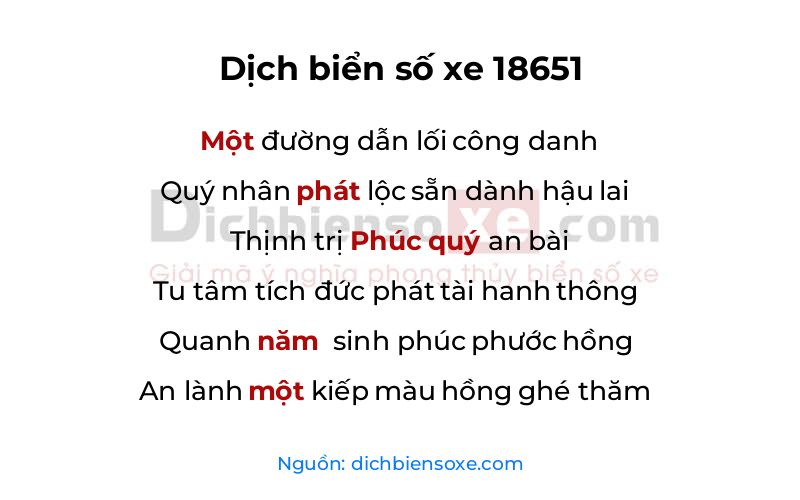 Dịch thơ biển số 18651