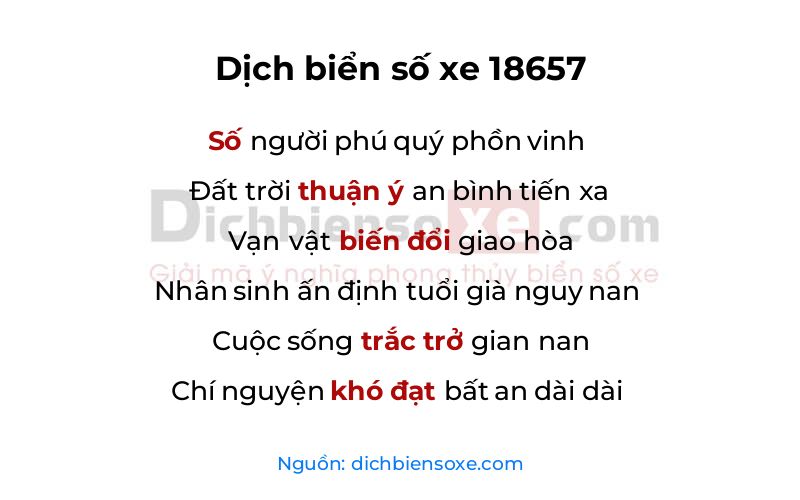 Dịch thơ biển số 18657