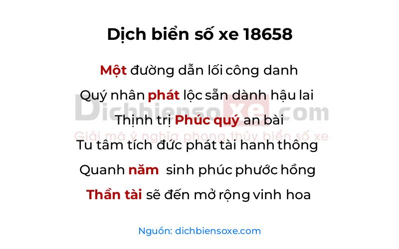 Dịch thơ biển số 18658