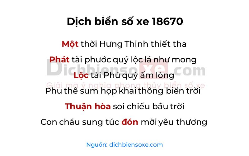 Dịch thơ biển số 18670