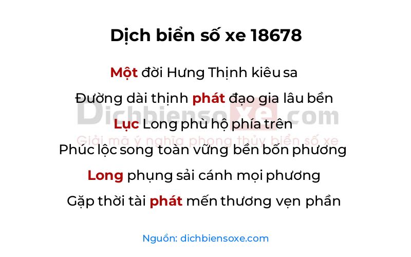 Dịch thơ biển số 18678