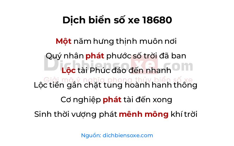 Dịch thơ biển số 18680