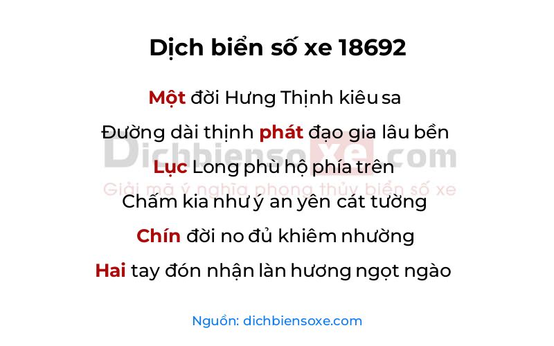 Dịch thơ biển số 18692