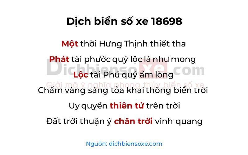 Dịch thơ biển số 18698