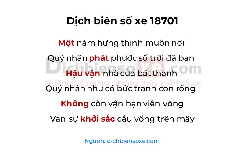 Dịch thơ biển số 18701