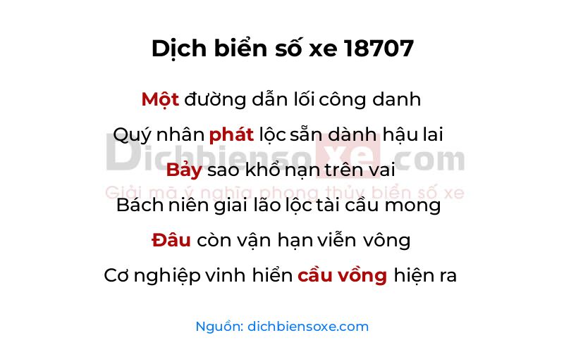 Dịch thơ biển số 18707