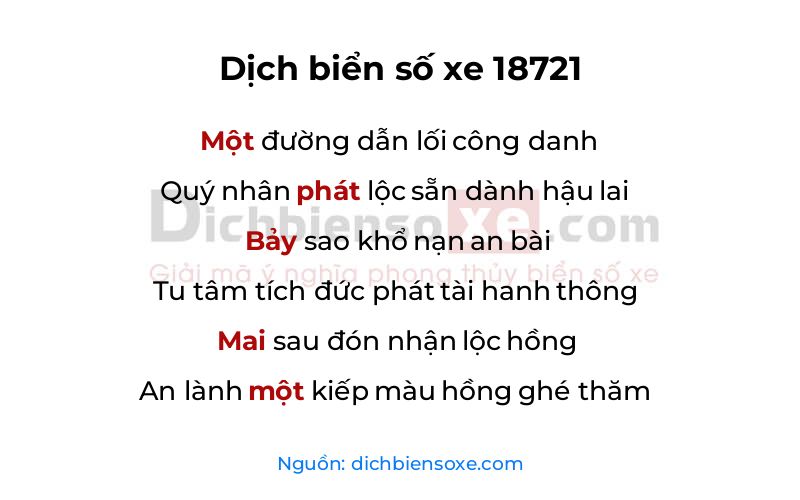 Dịch thơ biển số 18721