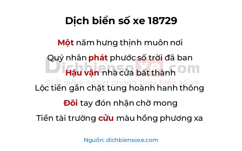 Dịch thơ biển số 18729