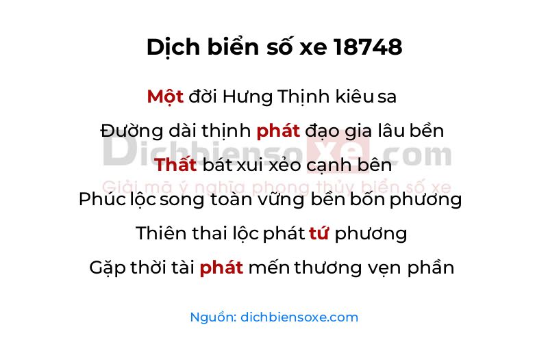 Dịch thơ biển số 18748
