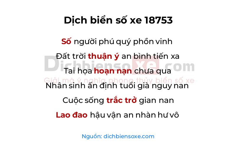Dịch thơ biển số 18753