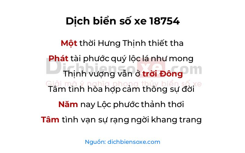 Dịch thơ biển số 18754