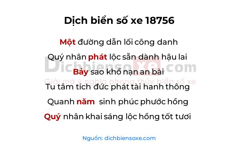 Dịch thơ biển số 18756
