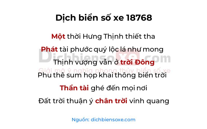 Dịch thơ biển số 18768