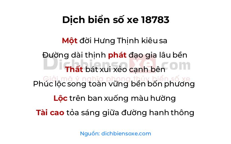Dịch thơ biển số 18783