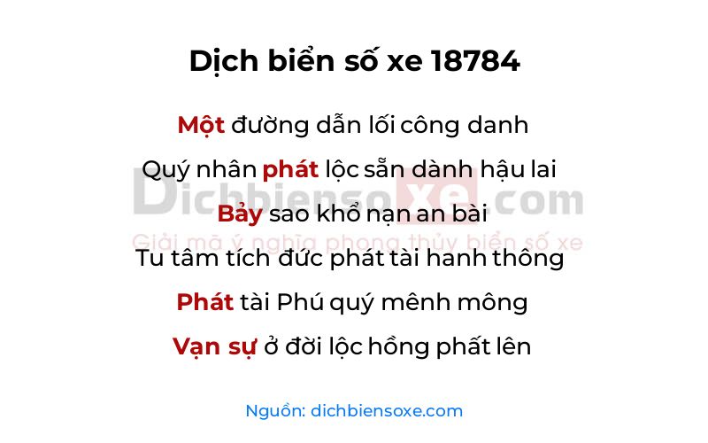 Dịch thơ biển số 18784