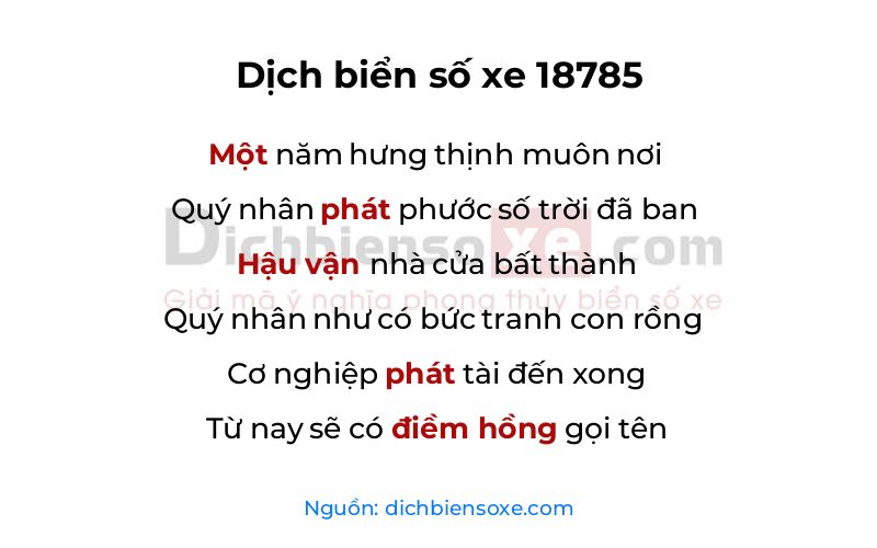 Dịch thơ biển số 18785