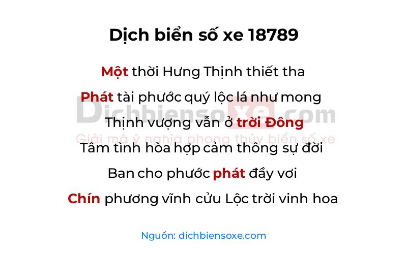 Dịch thơ biển số 18789