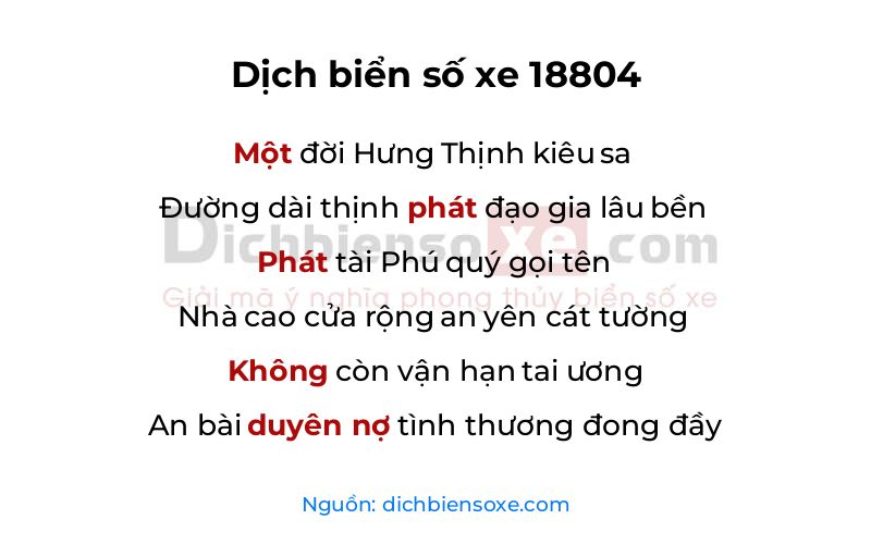 Dịch thơ biển số 18804