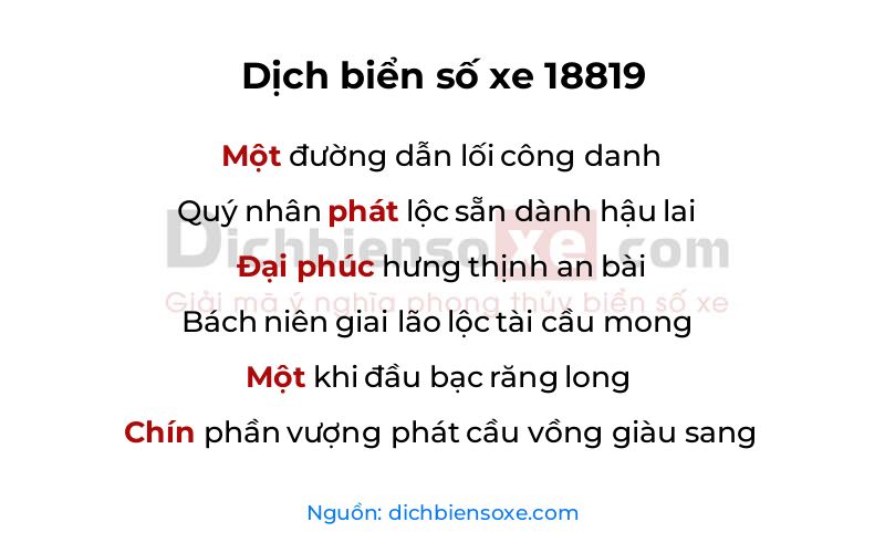Dịch thơ biển số 18819