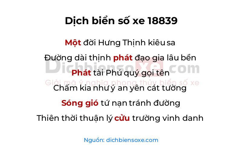 Dịch thơ biển số 18839