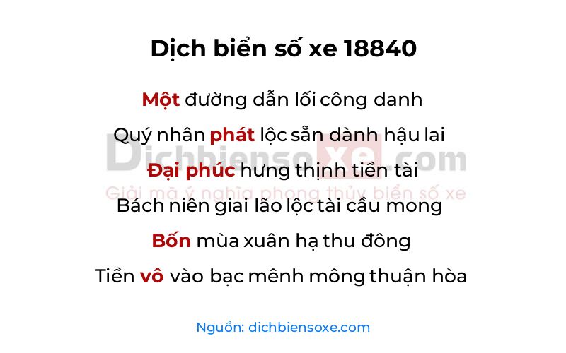 Dịch thơ biển số 18840
