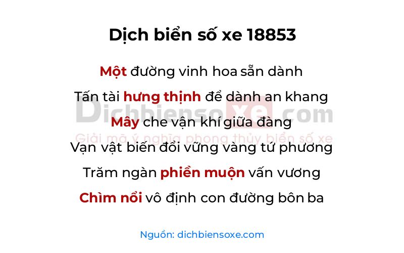 Dịch thơ biển số 18853