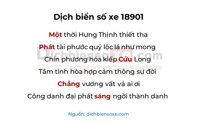 Dịch thơ biển số 18901