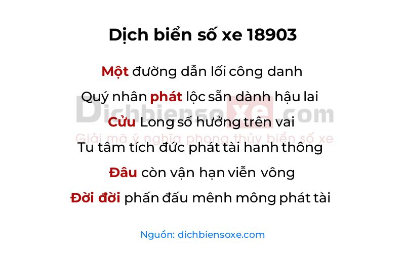 Dịch thơ biển số 18903
