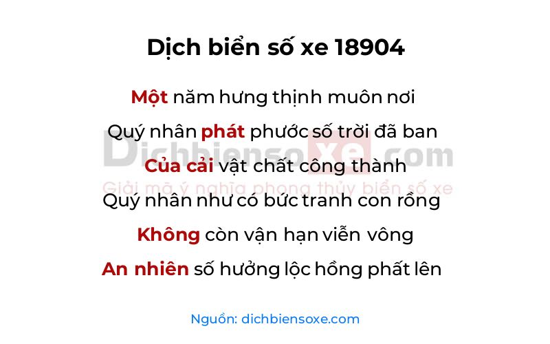Dịch thơ biển số 18904