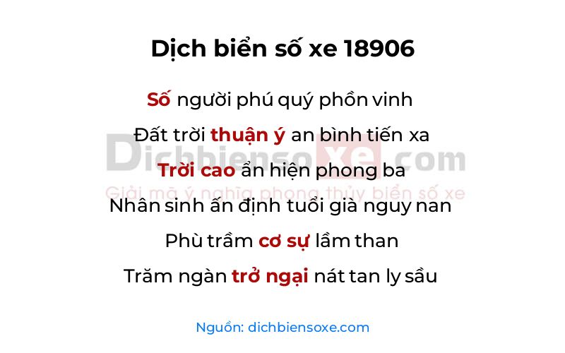 Dịch thơ biển số 18906