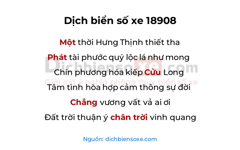 Dịch thơ biển số 18908