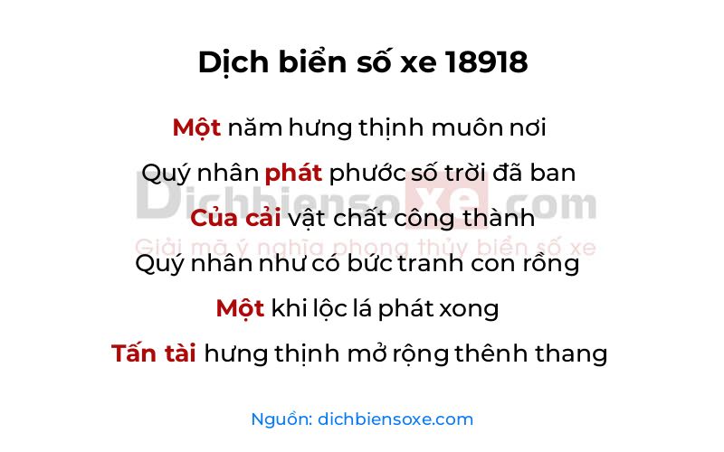 Dịch thơ biển số 18918