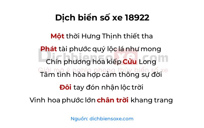 Dịch thơ biển số 18922