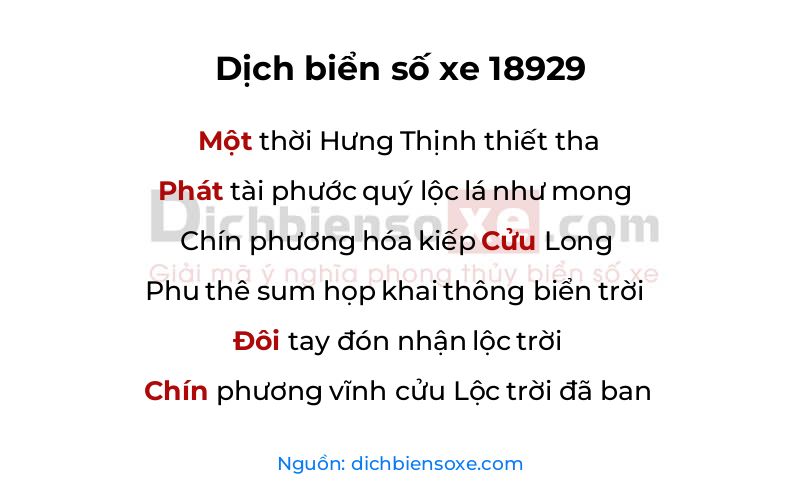 Dịch thơ biển số 18929