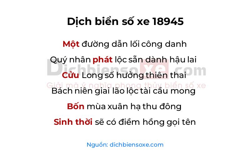 Dịch thơ biển số 18945