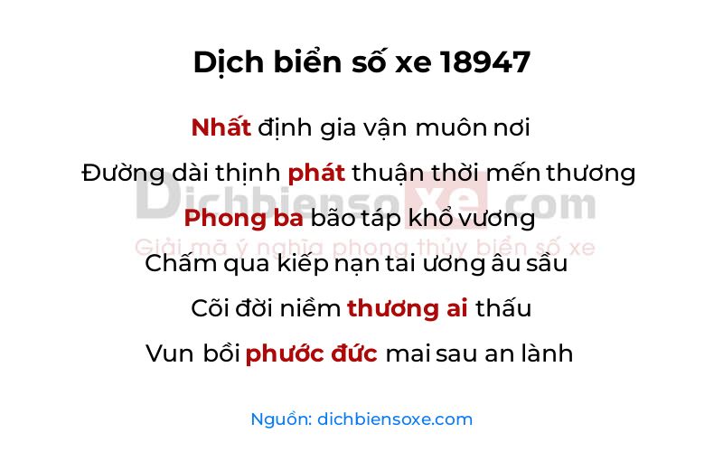 Dịch thơ biển số 18947