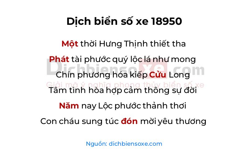 Dịch thơ biển số 18950