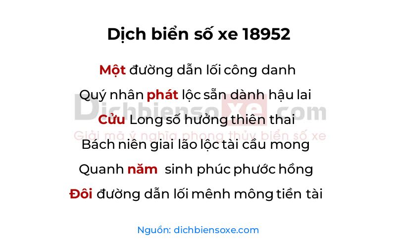 Dịch thơ biển số 18952