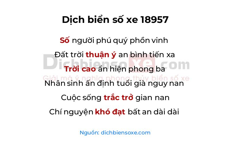 Dịch thơ biển số 18957
