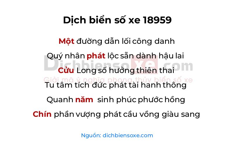 Dịch thơ biển số 18959