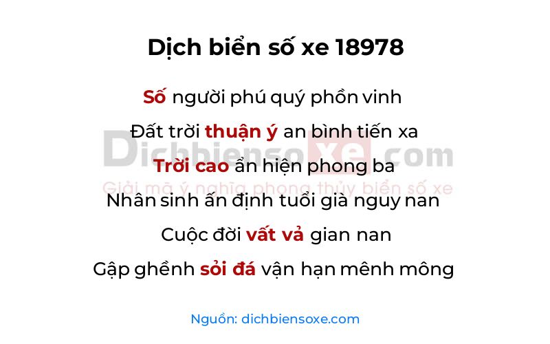 Dịch thơ biển số 18978