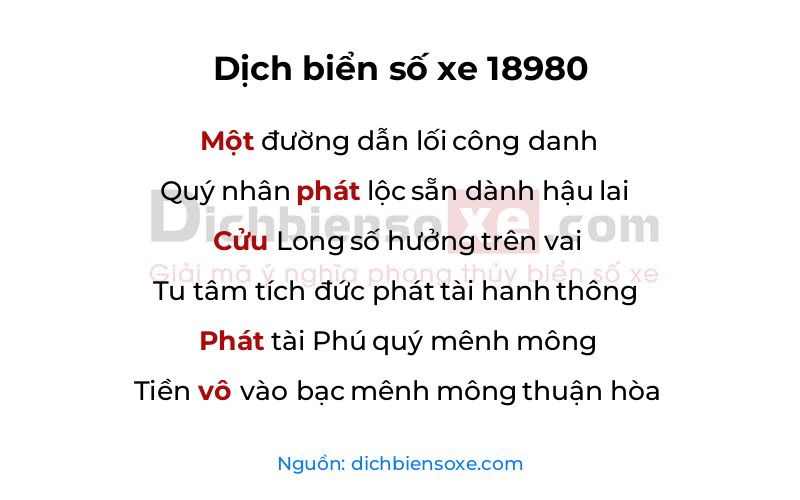 Dịch thơ biển số 18980