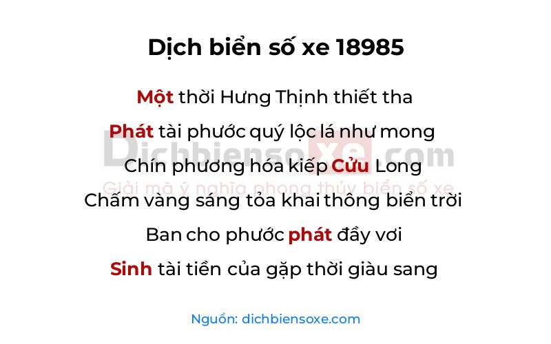 Dịch thơ biển số 18985