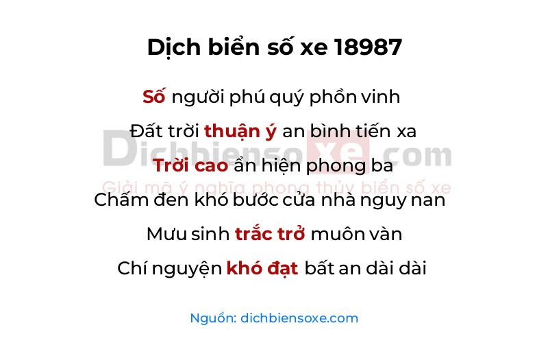 Dịch thơ biển số 18987