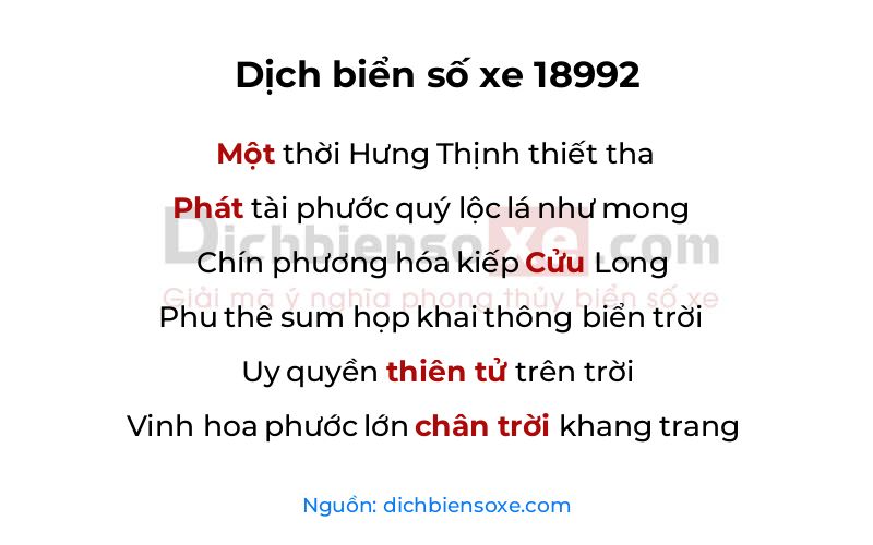 Dịch thơ biển số 18992