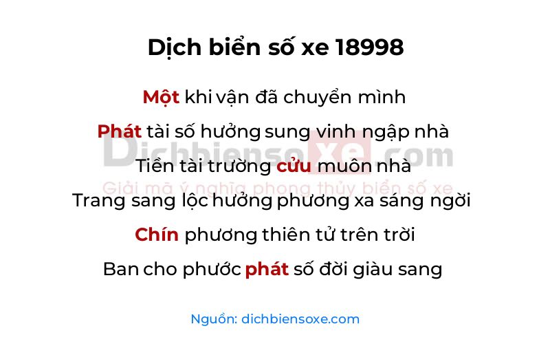 Dịch thơ biển số 18998
