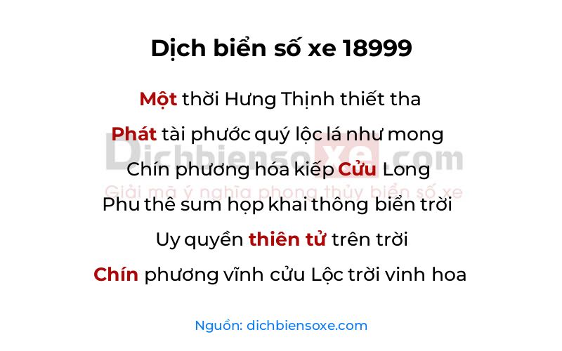 Dịch thơ biển số 18999