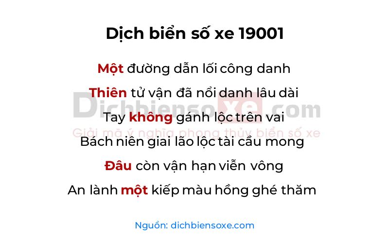 Dịch thơ biển số 19001